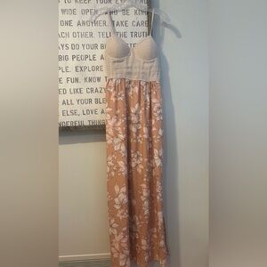 Vintage Floral Maxi Dress in Soft Rose and Cream in XS - linen bustier top